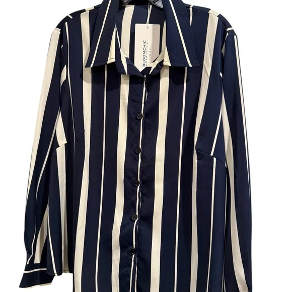 Bloomchic Navy and White Striped Shirt - Picture 1 of 5